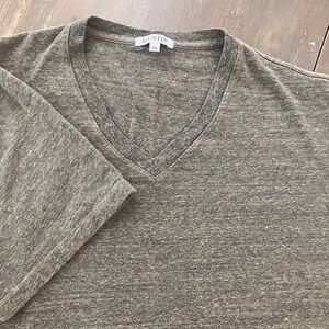 Gustin Men's XXL Green Casual T-shirt V Neck Slub Cotton Short Sleeve